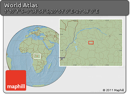 Savanna Style Location Map of the Area around 0° 52' 31" S, 21° 19' 30" E, hill shading