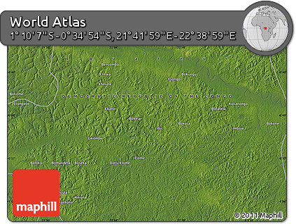Satellite Map of the Area around 0° 52' 31" S, 22° 10' 29" E