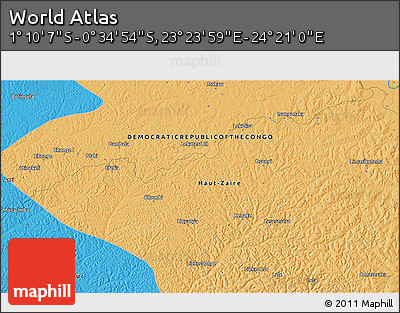 Political 3D Map of the Area around 0° 52' 31" S, 23° 52' 30" E