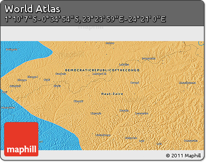 Political 3D Map of the Area around 0° 52' 31" S, 23° 52' 30" E