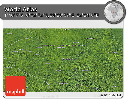 Satellite 3D Map of the Area around 0° 52' 31" S, 23° 52' 30" E