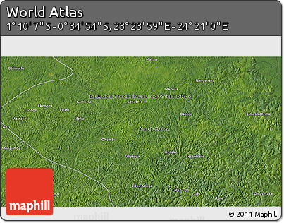 Satellite 3D Map of the Area around 0° 52' 31" S, 23° 52' 30" E