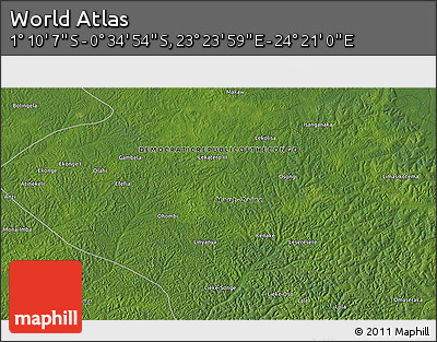 Satellite 3D Map of the Area around 0° 52' 31" S, 23° 52' 30" E