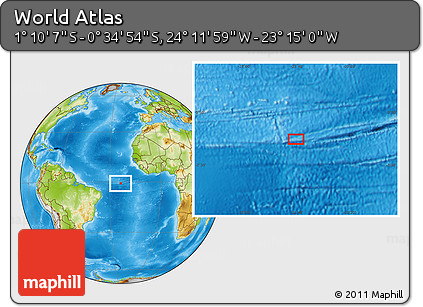 Physical Location Map of the Area around 0° 52' 31" S, 23° 43' 30" W