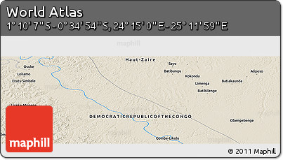 Shaded Relief Panoramic Map of the Area around 0° 52' 31" S, 24° 43' 30" E