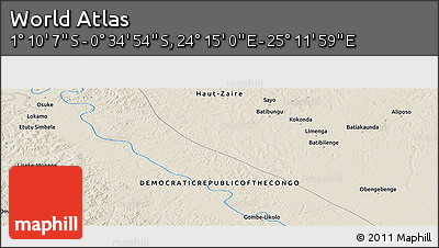 Shaded Relief Panoramic Map of the Area around 0° 52' 31" S, 24° 43' 30" E