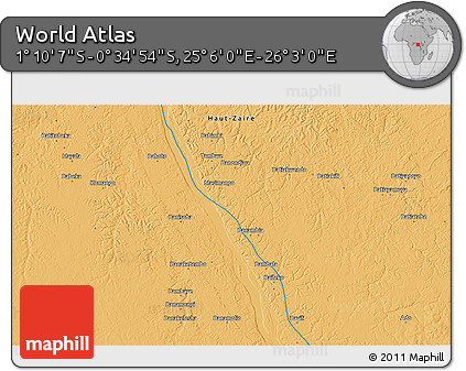 Political 3D Map of the Area around 0° 52' 31" S, 25° 34' 30" E