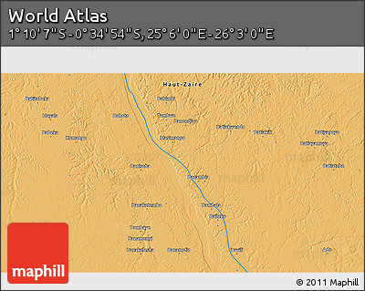 Political 3D Map of the Area around 0° 52' 31" S, 25° 34' 30" E