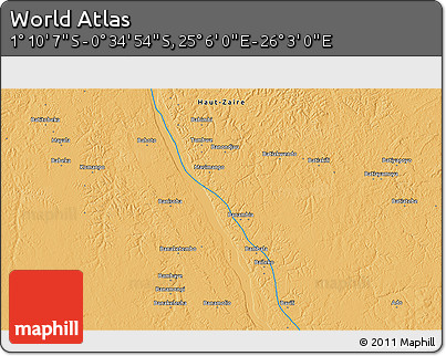 Political 3D Map of the Area around 0° 52' 31" S, 25° 34' 30" E