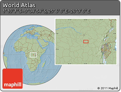 Savanna Style Location Map of the Area around 0° 52' 31" S, 25° 34' 30" E, hill shading