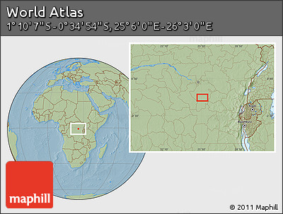 Savanna Style Location Map of the Area around 0° 52' 31" S, 25° 34' 30" E, hill shading