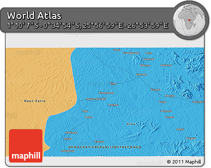 Political 3D Map of the Area around 0° 52' 31" S, 26° 25' 29" E