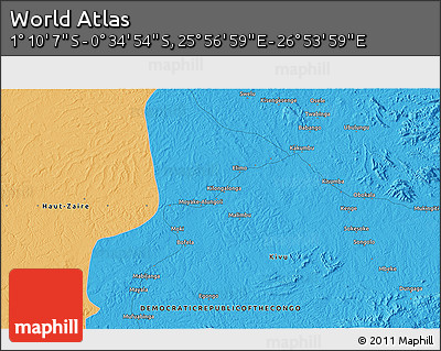 Political 3D Map of the Area around 0° 52' 31" S, 26° 25' 29" E