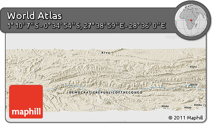 Shaded Relief Panoramic Map of the Area around 0° 52' 31" S, 28° 7' 30" E