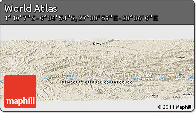 Shaded Relief Panoramic Map of the Area around 0° 52' 31" S, 28° 7' 30" E