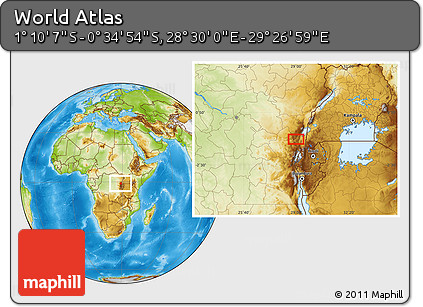 Physical Location Map of the Area around 0° 52' 31" S, 28° 58' 30" E