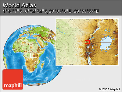 Physical Location Map of the Area around 0° 52' 31" S, 28° 58' 30" E