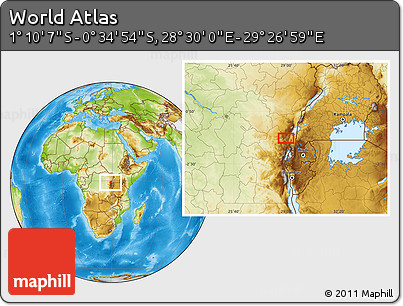 Physical Location Map of the Area around 0° 52' 31" S, 28° 58' 30" E