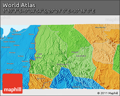 Political 3D Map of the Area around 0° 52' 31" S, 29° 49' 30" E