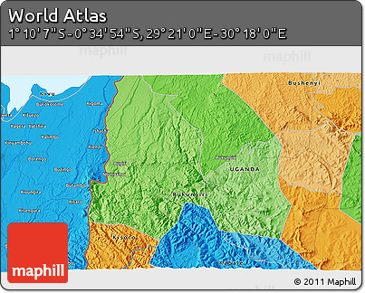 Political 3D Map of the Area around 0° 52' 31" S, 29° 49' 30" E
