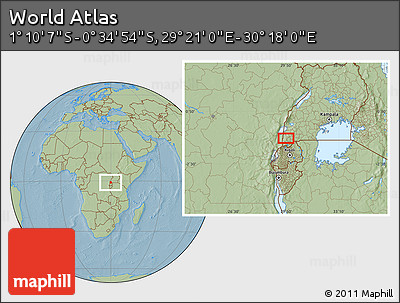 Savanna Style Location Map of the Area around 0° 52' 31" S, 29° 49' 30" E, hill shading