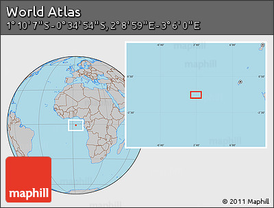 Gray Location Map of the Area around 0° 52' 31" S, 2° 37' 30" E