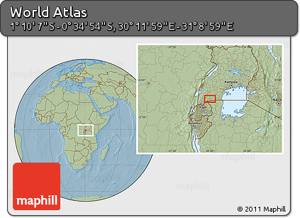 Savanna Style Location Map of the Area around 0° 52' 31" S, 30° 40' 29" E, hill shading
