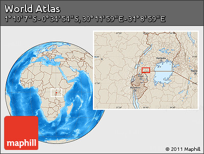 Shaded Relief Location Map of the Area around 0° 52' 31" S, 30° 40' 29" E