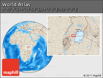 Shaded Relief Location Map of the Area around 0° 52' 31" S, 31° 31' 29" E