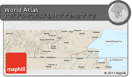 Shaded Relief Panoramic Map of the Area around 0° 52' 31" S, 31° 31' 29" E
