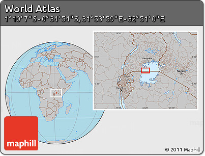 Gray Location Map of the Area around 0° 52' 31" S, 32° 22' 30" E