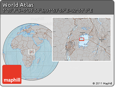 Gray Location Map of the Area around 0° 52' 31" S, 32° 22' 30" E, hill shading