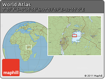 Savanna Style Location Map of the Area around 0° 52' 31" S, 32° 22' 30" E