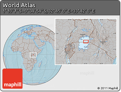 Gray Location Map of the Area around 0° 52' 31" S, 33° 13' 30" E, hill shading