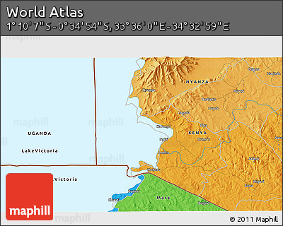 Political 3D Map of the Area around 0° 52' 31" S, 34° 4' 30" E