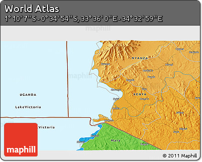 Political 3D Map of the Area around 0° 52' 31" S, 34° 4' 30" E