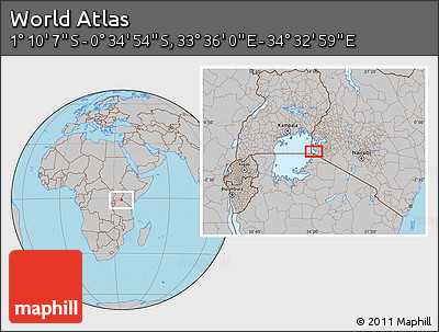 Gray Location Map of the Area around 0° 52' 31" S, 34° 4' 30" E