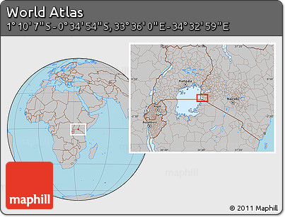 Gray Location Map of the Area around 0° 52' 31" S, 34° 4' 30" E