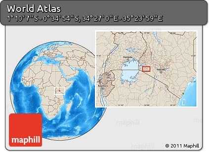 Shaded Relief Location Map of the Area around 0° 52' 31" S, 34° 55' 29" E