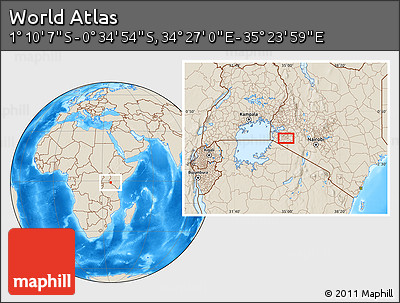 Shaded Relief Location Map of the Area around 0° 52' 31" S, 34° 55' 29" E