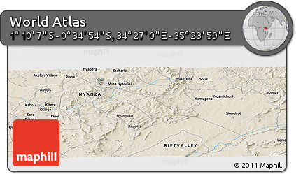 Shaded Relief Panoramic Map of the Area around 0° 52' 31" S, 34° 55' 29" E