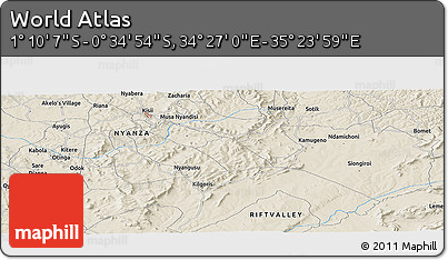 Shaded Relief Panoramic Map of the Area around 0° 52' 31" S, 34° 55' 29" E