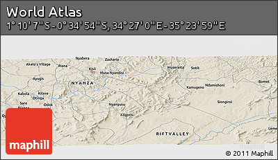 Shaded Relief Panoramic Map of the Area around 0° 52' 31" S, 34° 55' 29" E