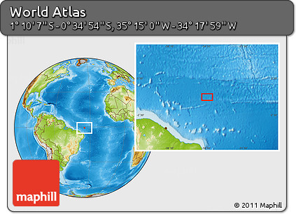 Physical Location Map of the Area around 0° 52' 31" S, 34° 46' 29" W
