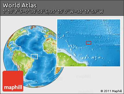 Physical Location Map of the Area around 0° 52' 31" S, 34° 46' 29" W