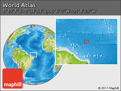 Physical Location Map of the Area around 0° 52' 31" S, 35° 37' 30" W