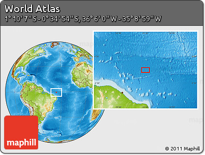 Physical Location Map of the Area around 0° 52' 31" S, 35° 37' 30" W