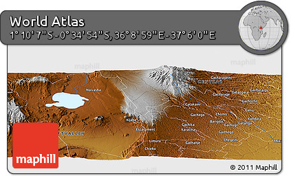 Physical Panoramic Map of the Area around 0° 52' 31" S, 36° 37' 30" E