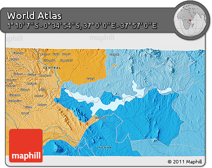 Political 3D Map of the Area around 0° 52' 31" S, 37° 28' 30" E