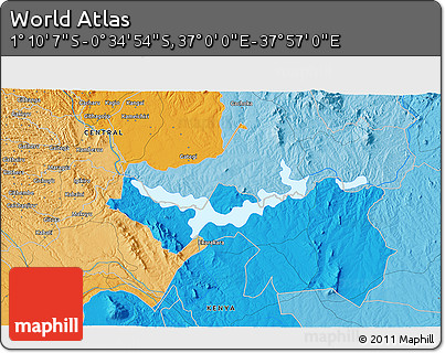 Political 3D Map of the Area around 0° 52' 31" S, 37° 28' 30" E